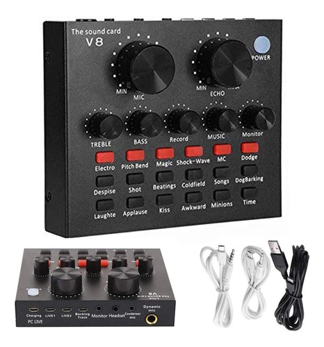 Kit Micrófono Condensador Con Tarjeta Sonido V8 Efecto 4en1
