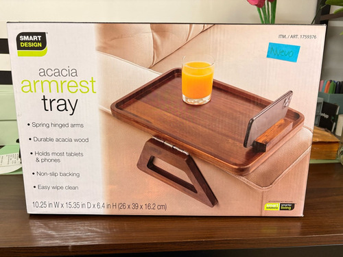 Bandeja Para Reposabrazos De Sofá Sillon Madera Acacia Clip Marrón Oscuro