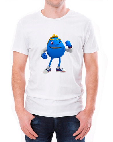 Polera Manga Corta Hombre/niño Pac-man Ghostly Monito Blue 