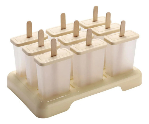 Juego De 9 Moldes Para Paletas Helado Con Bandeja Amarilla -