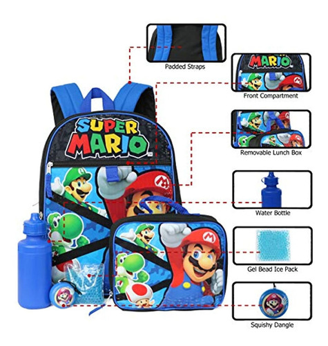 Super Mario 5-Piece Backpack Set one size red/blue 