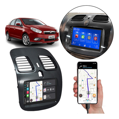 Kit Multimidia Carplay Android Auto Mp5 Grand Siena 12 13-21 Cor Grafite Escuro Brilhante