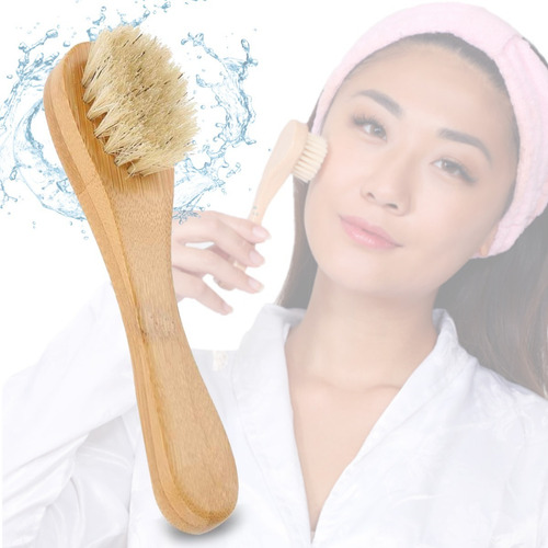 Imagen 1 de 9 de Cepillo Facial Mango Madera Exfoliante Cerdas Naturales Full