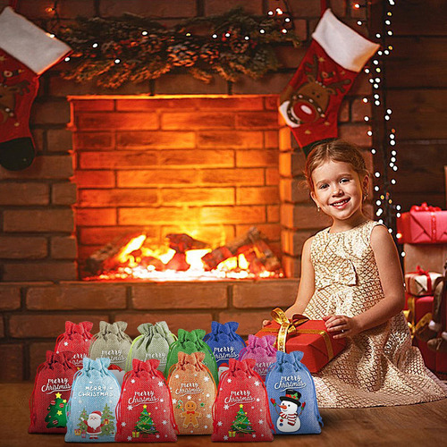 Bolsas Con Cordón Navideñas Bolsas De Arpillera Con Cordón 1
