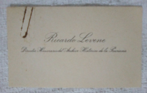 Antigua Tarjeta Personal De Ricardo Levene 