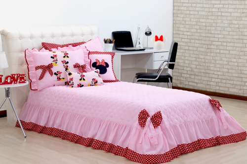 Colcha Cobreleito Solteiro Disney Minnie Rosa 04 Peças