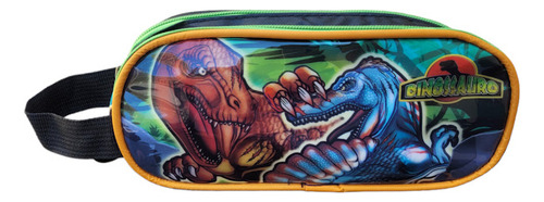 Mochila Rodinhas Com Lancheira E Estojo Duplo Dinossauro Cor Preto