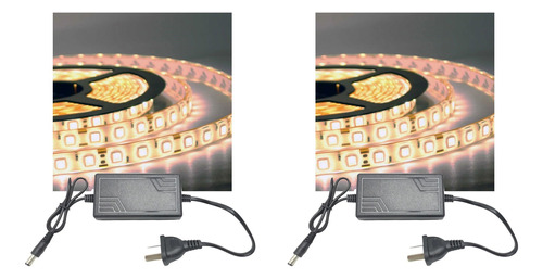 Tira Luces Led 5050 Blanco Calido 10mts + Fuentes  Exterior