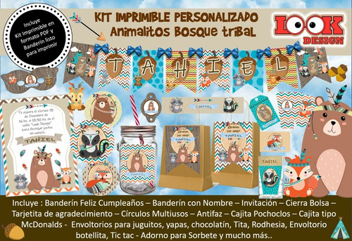 Kit Imprimible Candy Animales Bosque Tribal Personalizado