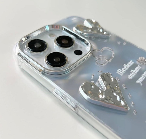 Funda Diseño Corazón Plateado Declear Para iPhone 15 Pro Max