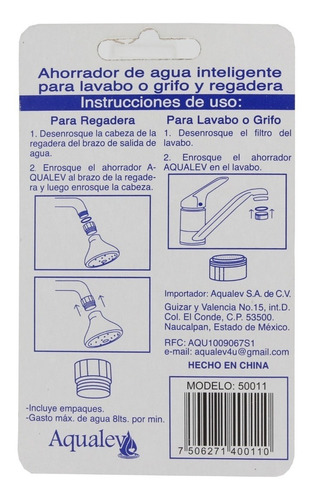 Imagen 2 de 2 de Ahorrador De Agua Para Lavabo Y Regadera - Cuatro Piezas