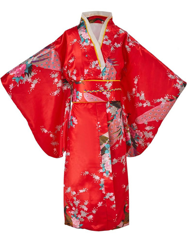 Disfraz Largo Tradicional De Yukata Haori Con Flor De Pavo R