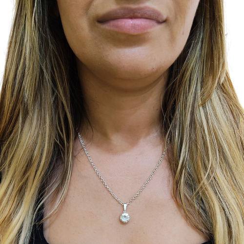 Colar Feminino Com Ponto De Luz Brilhante Prata Pura 925 Cor Prateado