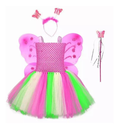 Disfraz Vestido Princesa Hada, Mariposa Rosa-verde