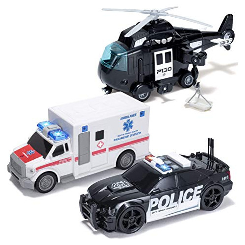 3 Piezas City Hero Police Vehicle Toy Set Vehículos Po...