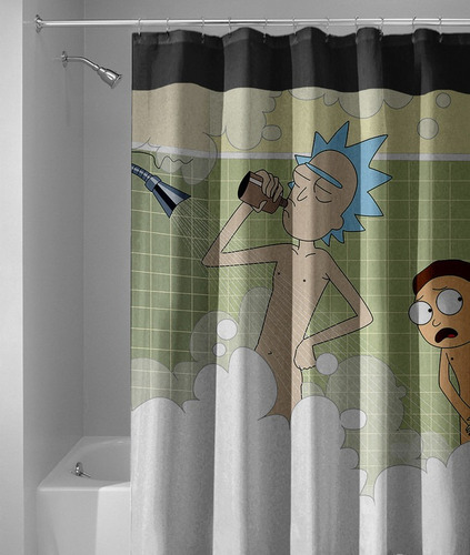 Imagen 2 de 2 de Cortina Baño O Ventana De Microfibra Rick Y Morty Full