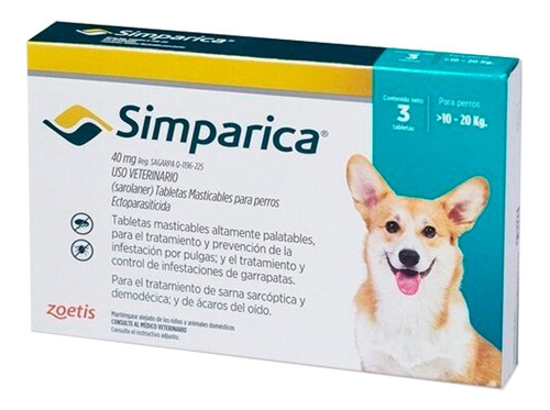 Antipulgas Antigarrapas Simparica 10-20 Kg Caja X3 Original