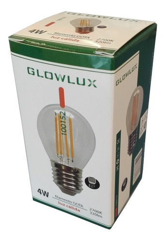 Lampara Led Gota 4w Filamento Cálida Glowlux X10 Unidades