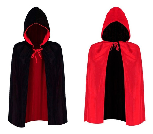 Capa Disfraz Reversible Negro/rojo Con Capucha 80cm
