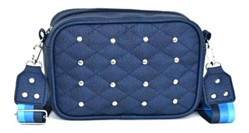 Cartera bandolera PM Complementos  morral bandolera mujer  moderna símil cuero diseño liso/tachas de cuero sintético  azul con correa de hombro azul y celeste