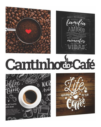 Imagem 1 de 2 de Kit Cantinho Do Café Com Quadros E Frase