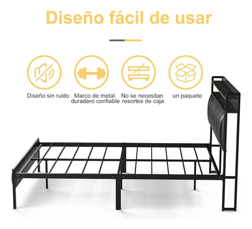 Base Cama King Size Cabecera Puertos Usb Luces Led Control