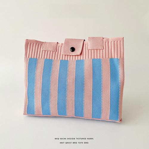 Striped Knit Tote Bag Large Capacity Shoulder Handbag