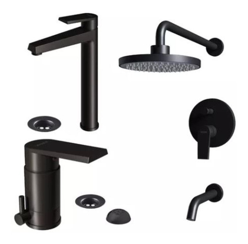 Set Grifería Ducha Lavatorio Alto Bidet Vasser Zafiro Negro