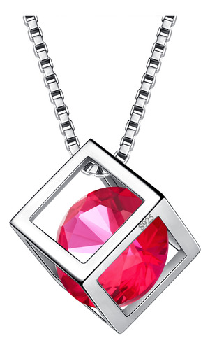 Collar Colgante De Plata De Ley Simple Cubo Hueco Cuadrado Color Rojo - Julio