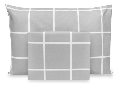 Lençol Solteiro 2pç Percal Flex Estampado Com Elástico Cor Grid Cinza