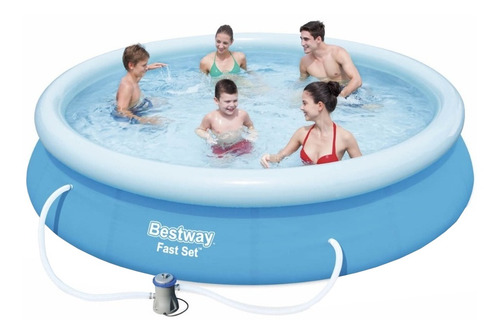 Imagen 2 de 2 de Pileta inflable redonda Bestway Fast Set 57274 de 366cm x 76cm 5377L azul