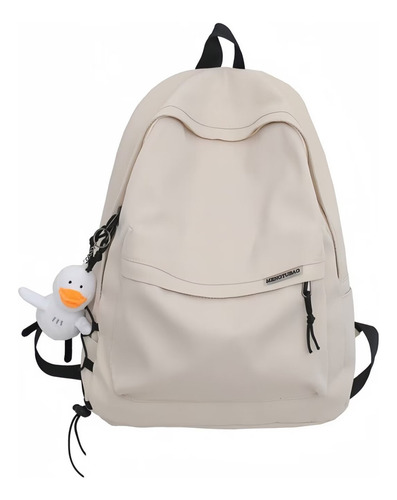 Mochila De Gran Capacidad Con Dije Para Estudiantes Color Blanco Diseño De La Tela Lisa