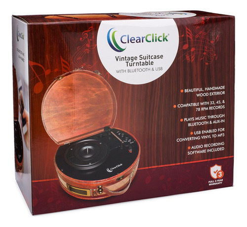 Tocadiscos De Maleta Vintage Clearclick Con Bluetooth Y Usb