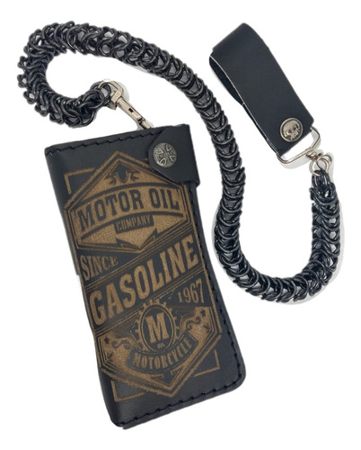 Cartera Biker Gasoline 100% Piel Genuina Con Cadena Chopper 