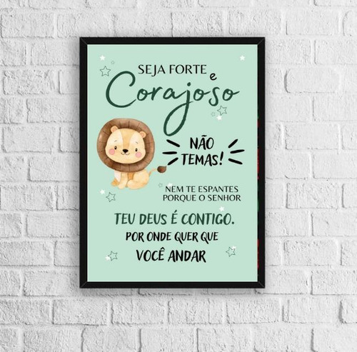 Quadro Infantil Safari Seja Forte E Corajoso 45x34cm - Vidro