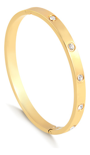 Pulseira Bracelete Joia Semijoia Tigre Prego Liso Quadrado Comprimento 6 cm Cor Dourado Diâmetro 6 cm