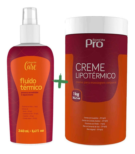 Kit Fluido Térmico Spray, Creme Lipotérmico 1kg Buona Vita