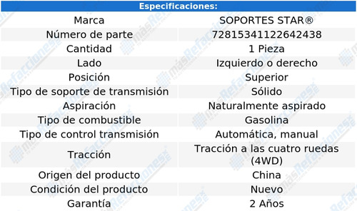 1 Sop Transmisión Izq/der Sup K20 V8 5.7l 75 Al 84 S Star
