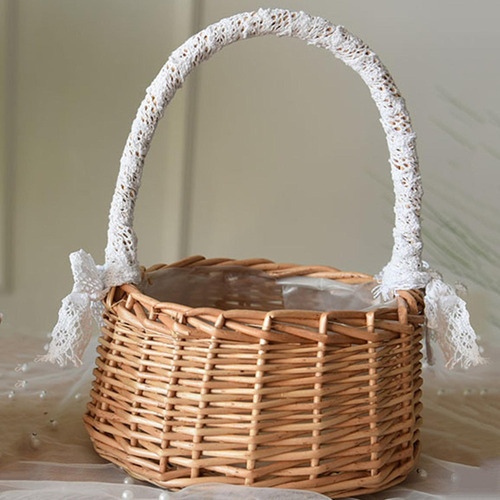 Djjshaoke 3- Cesta De Ratán For Pascua Con Flores De Mimbre
