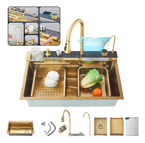 Hidramax Dorofox cuba gourmet aço inox 304 com accesorios dourado