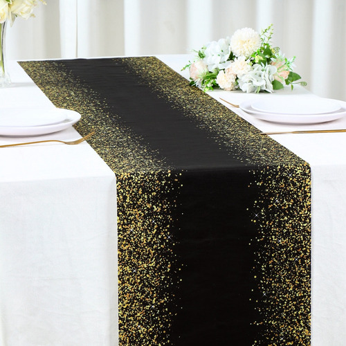 180*35cm Camino De Mesa Espolvoreado Decoración Cumpleaños Color Negro Black Gold