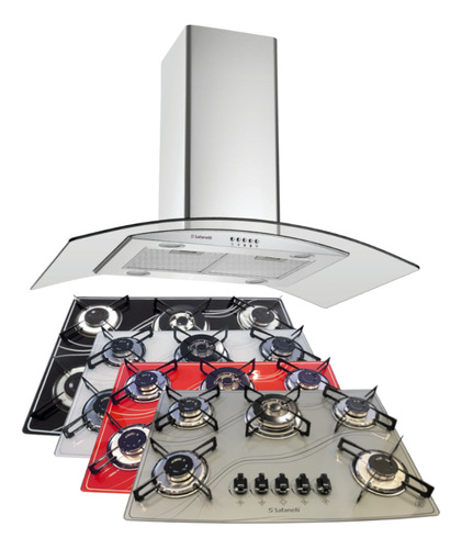 Kit Eletro Coifa 90cm + Cooktop 5b Tripla Chama Safanelli