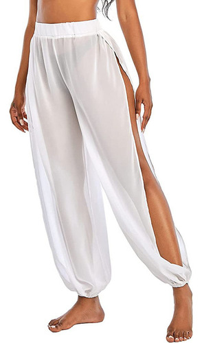 Pantalón Chiffon Con Abertura Lateral-playa Protección Uv