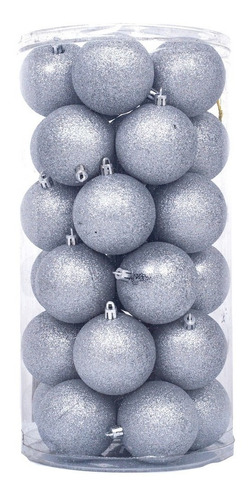 Esferas Plata Navideñas 30 Pzs Plastico Arbol Navidad 7cm