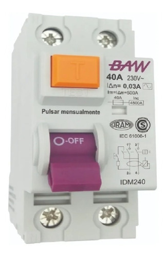 Imagen 1 de 4 de Disyuntor Diferencial 2x25a - Baw - Tofema