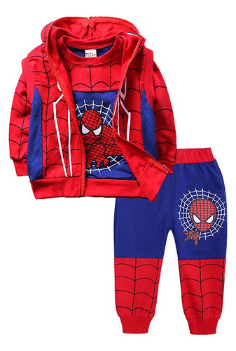 Disfraz De Superhéroe Para Niños Chaqueta Deportiva Spider Man Camiseta Y Pantalones 3 Piezas, Conjunto De Ropa