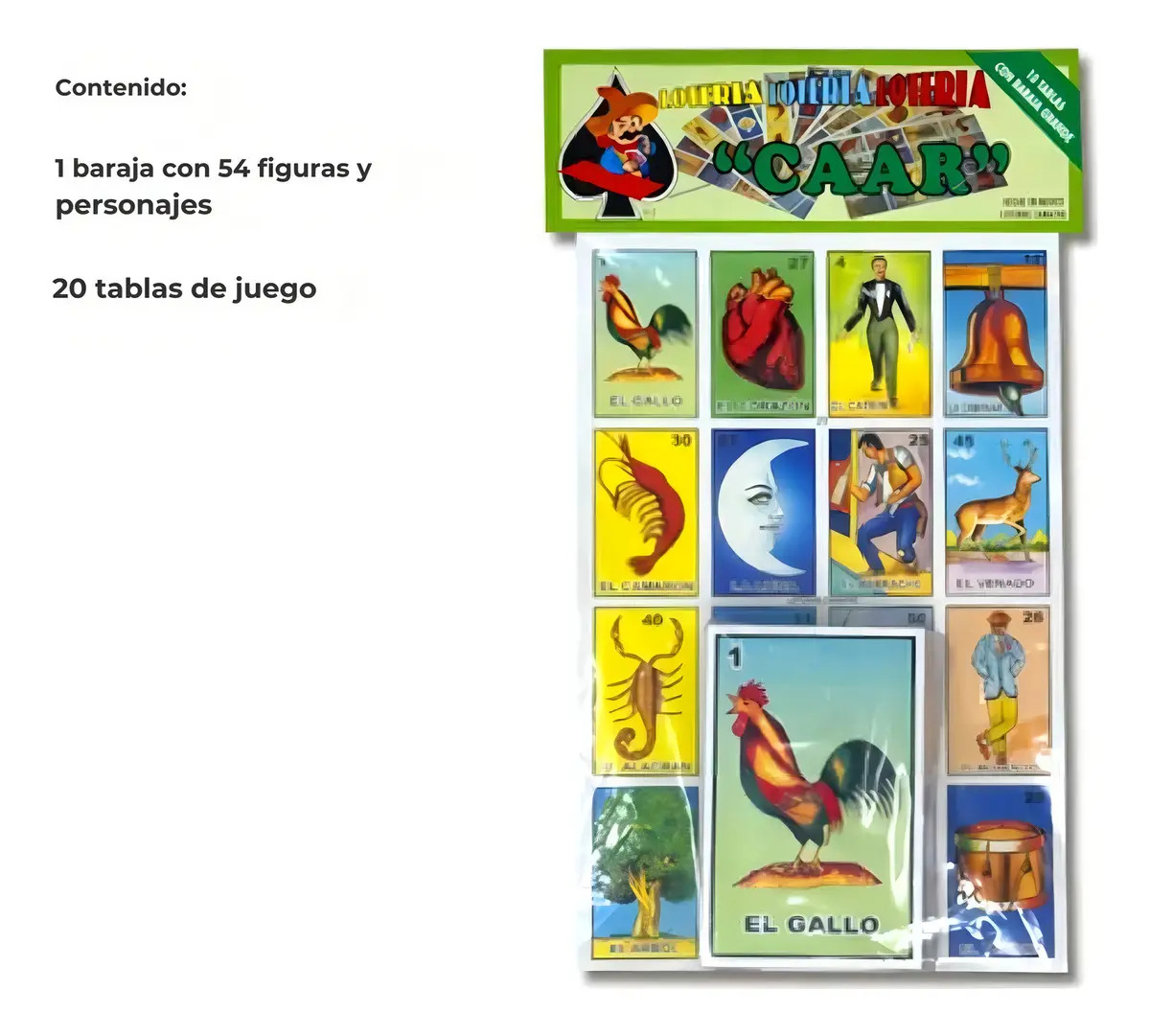 Lotería Mexicana Caar 20 Tablas con Baraja Grande en Español
