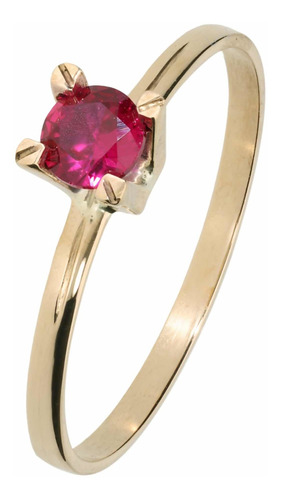 Anillo En Oro 10 Kilates Con Zirconia Roja 