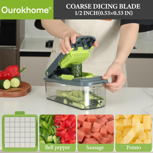 Cortador De Verduras Ourokhome Modelo Manual Con Contenedor Verde