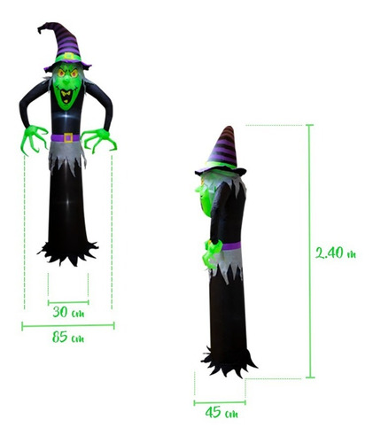 Inflable De Halloween Bruja Con Luz Led Decorativo Exterior